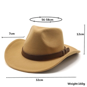 Spécifications de taille pour chapeau de cowboy en laine avec bandeau en cuir tressé