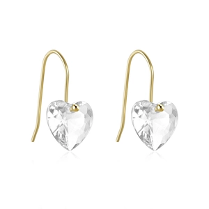 Detail of s925 silver heart dangle earrings with gold plating and faceted crystals
