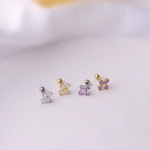 0,8mm Titanstahl Kreuz-Ohrstecker mit Zirkonia in Silber- und Goldfarben für Damen