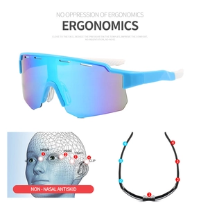 Detailed ergonomics diagram showing cycling sunglasses frame pressure points and fit analysis