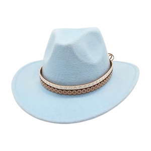 Light blue wool felt western cowboy hat with star stud bands and wide flat brim