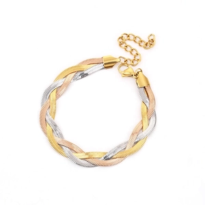 Bracciale a tre toni in oro, argento e oro rosa, maglia a serpente in acciaio inossidabile