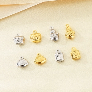 304 Stainless Steel Charms Pendants Hollow Lucky Bag Crown Gourd Lock For DIY Jewelry Making Bracelet Necklace