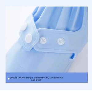 Close-up of double buckle design on waterproof silicone shoe covers for adjustable fit