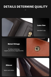 Macro view of dark brown leather wallet showing precision stitching and alloy button