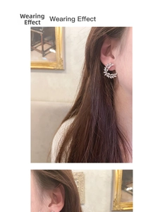 Wearing effect of elegant zircon wheat ear studs in silver minimalist jewelry style