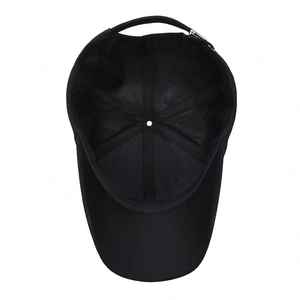 Black minimalist baseball cap with reinforced inner seams and sweatband detail