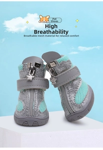 Vue détaillée des chaussures pour animaux en maille respirante avec semelle antidérapante