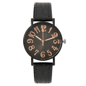 Women Quartz Watch Fashion Casual Analog Wristwatch With Crocodile Pattern Faux Leather Strap Large Rose Gold Arabic Numerals
