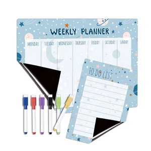 Detailed set of magnetic weekly planner and to-do list with 6 colorful dry erase markers