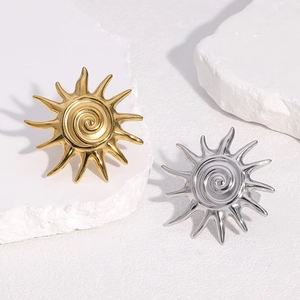 Bague Ouverte Symbole Soleil Plaqué Or 18K Acier Inoxydable Réglable Rétro Minimaliste Bijoux Pour Femmes Élégant Mode