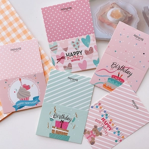 Mini Birthday Greeting Cards Foldable Cardboard Bronzing Cartoon Bear Cake Patterns Party Gift Decoration Cute Small