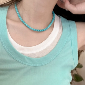 Chic turquoise beaded choker necklace for women featuring natural blue stone textures