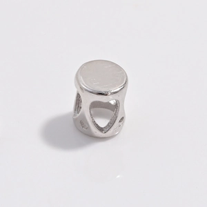 Polished S925 sterling silver bead charm with heart cutout for DIY jewelry making