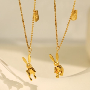 Mechanical Rabbit Pendant Necklace Stainless Steel Jointed Bunny Spliced Chain Luck Tag Gold Plated Trendy Jewelry Women