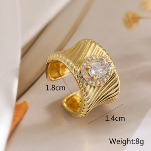 Detailed close-up of a vintage gold-plated ring with oval zircon centerpiece and dimensions