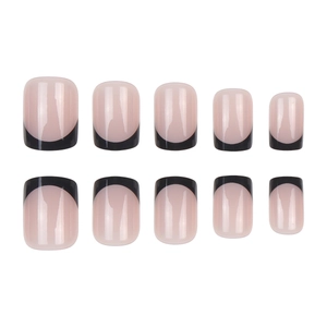 Short square French nails in black and nude pink with minimalist ins style set of 24