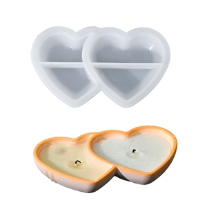 Double heart silicone candle mold for DIY resin crafts and romantic gypsum storage containers