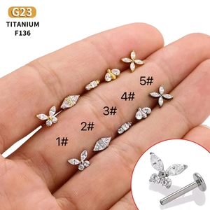 Piercing Labret Titane G23 Zircon Filetage Interne Bijoux Papillon Abeille Clou De Cartilage Anneau De Lèvre Femmes