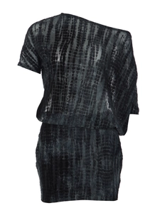 Sleek black faux animal texture one-shoulder backless mini dress in bodycon style