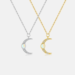 925 Sterling Silver Moon Pendant Necklace For Women Platinum 18K Gold Plated Rhinestone Celestial Moonstone Style Jewelry