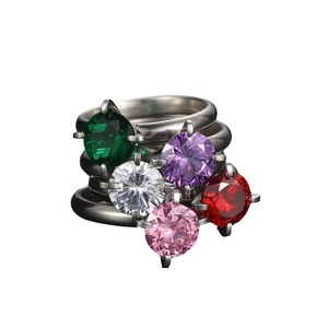 Five-piece stackable stainless steel rings with colorful round zircon stones