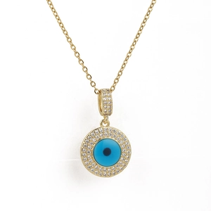 Golden Evil Eye pendant necklace with blue eye motif and sparkling cubic zirconia stones