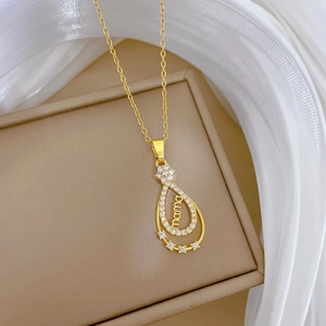 Élégant collier goutte d'or avec pendentif MAMA serti de cristaux pour femmes