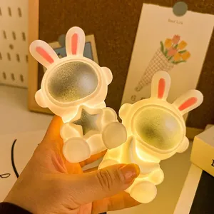 Cute bunny astronaut night light set with glowing star and moon decor for desktop
