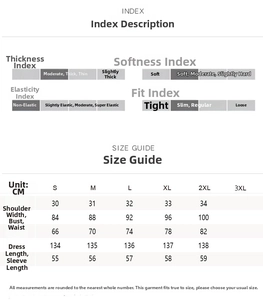 Detailed size chart for lace V-neck pleated long dress with 2024 measurements