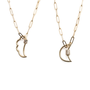 Copper Moon Wing Pendant Necklace Zircon Inlaid Paperclip Link Chain Fashion Hip Hop Jewelry For Women Girls Elegant