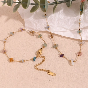 18K gold plated stainless steel necklace featuring colorful natural crushed stones