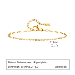 Detail view of 18K gold plated stainless steel chain bracelet with lobster clasp and K18 tag