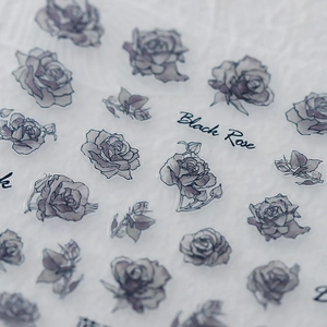 Japanese style black rose nail stickers with thin matte texture and adhesive backing