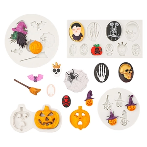 Καλούπια σιλικόνης Halloween με κολοκύθες νεκροκεφαλές και νυχτερίδες για διακόσμηση τούρτας