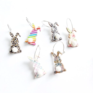 6 pairs of cute Easter bunny earrings with leopard print and pom pom tails