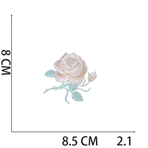 Detailed rose embroidery patch with floral textures, size 8.5cm x 8cm, weight 2.1g