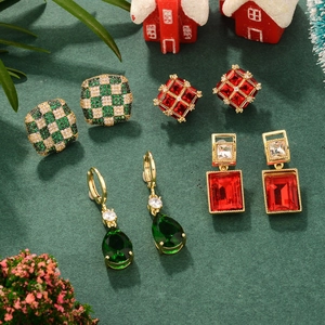 Geometric Gemstone Earrings With 925 Sterling Silver Earring Post Retro Checkered Square Waterdrop Elegant Jewelry Christmas