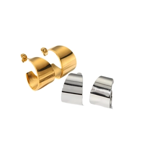 Chic 18K gold and silver plated wide C-shape hoop earrings with mirror polished finish