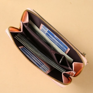 Pink faux leather touchscreen crossbody wallet with multi-card slots and secure zipper pocket