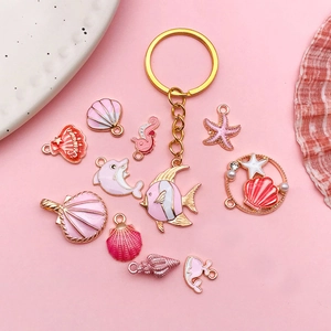 Pink marine life alloy charms set with seashells and starfish for DIY jewelry