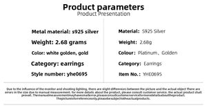 Detail of S925 silver mother of pearl earrings showing weight and color specifications