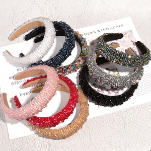 Luxury Baroque Padded Headband For Women Handmade Artificial Crystal Beaded Hair Hoop Vintage Wide Rhinestone Accessory