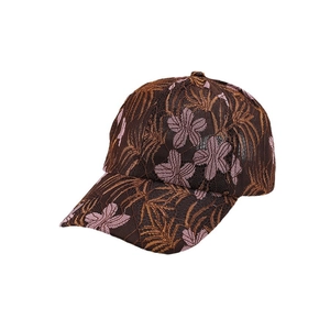 Outdoor lace baseball cap with floral embroidery and curved brim in brown and purple