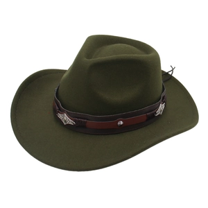 Western Cowboy Hat Vintage Fedora Jazz Wide Brim Felt With Faux Leather Belt Metal Buckle Retro Style Unisex
