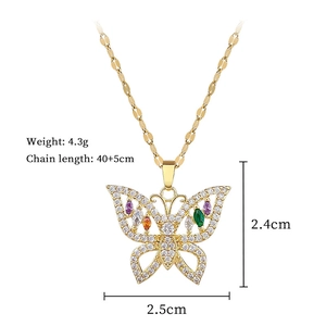 Detailed view of luxury butterfly pendant size 2.5x2.4cm with colorful zircons