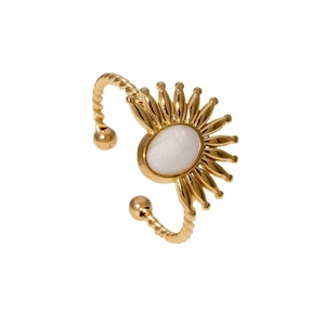 Bague ouverte dorée soleil minimaliste avec nacre et anneau torsadé élégant