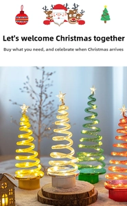 Macro view of spiral LED Christmas tree with warm glowing star top and metallic base