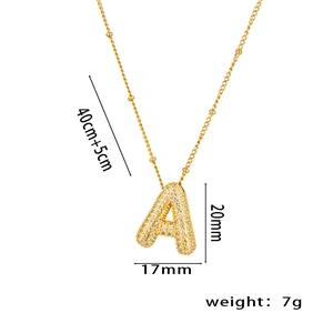 18K gold plated necklace with zircon micro-pave letter A pendant and measurements