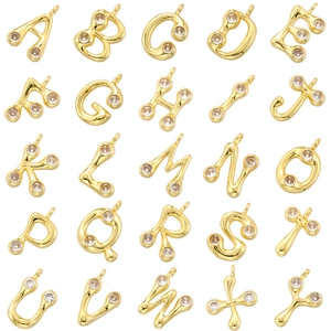 Alphabet Letter Pendant 18K Gold Plated Copper With Cubic Zirconia Initial Bamboo Joint Style Jewelry For Women